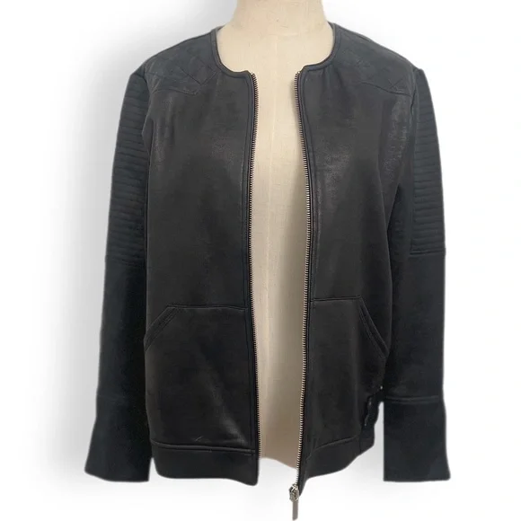 The Kooples Sport black faux leather quilted Moto jacket  Size Large - Picture 12 of 12